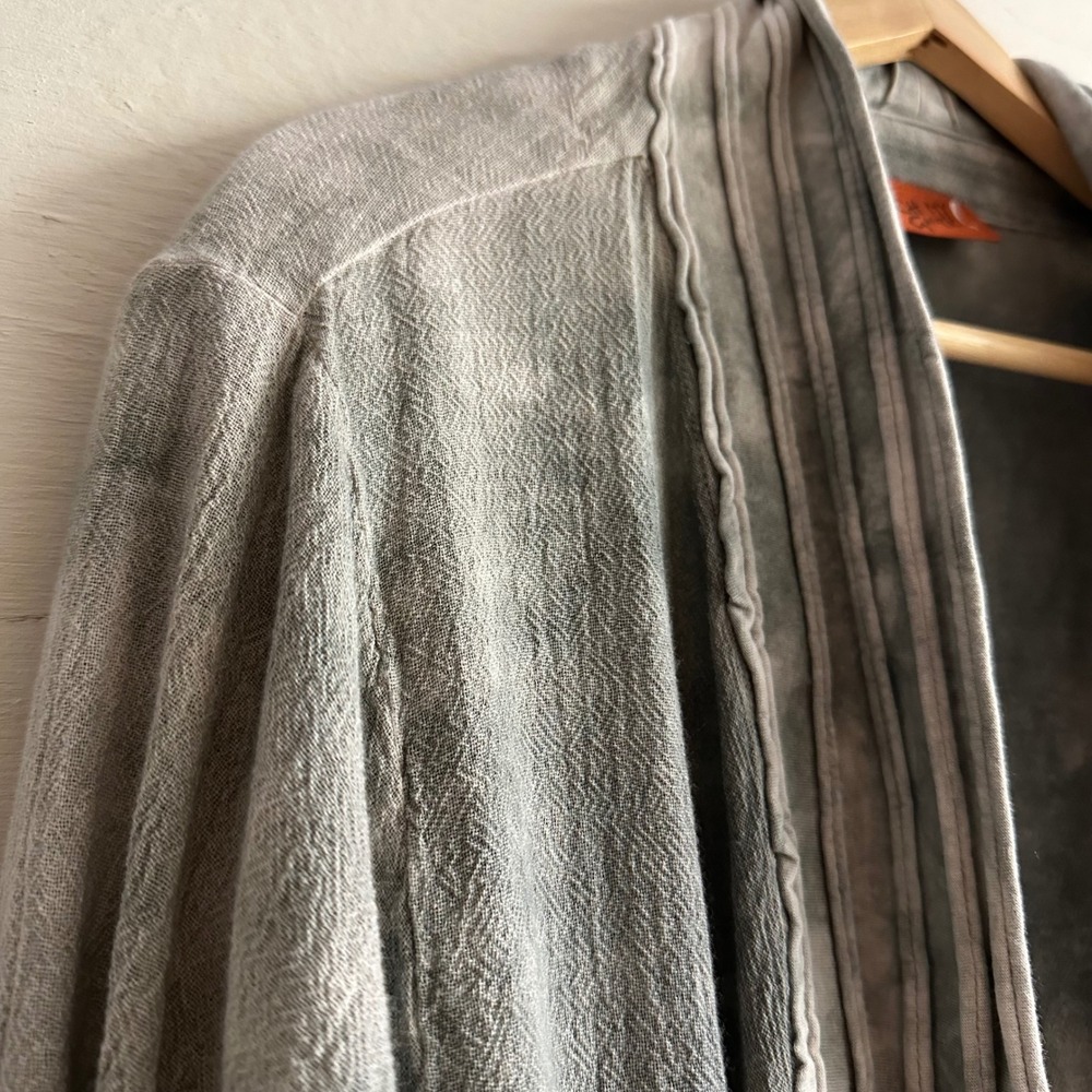 Oh My Gauze Grey Tie Dye Cotton Open Front Cardigan OS Boho Lagenlook Unisex - Picture 3 of 9